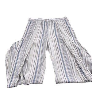 Drew Women's size Large Pull On Rayon & Linen Striped Wide-Leg Pants Linen Blend